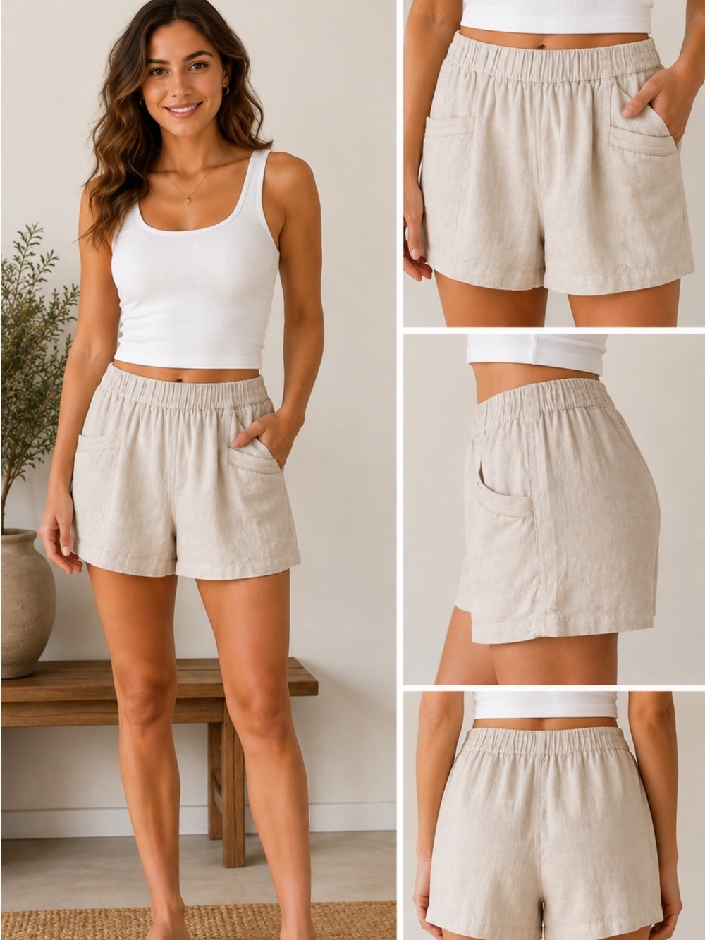 NWT Thread & Supply Cream Linen blend Shorts size Large